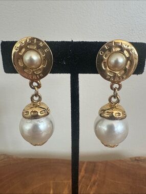 Celine Gold-Tone Pearl Drop Clip-on Earrings